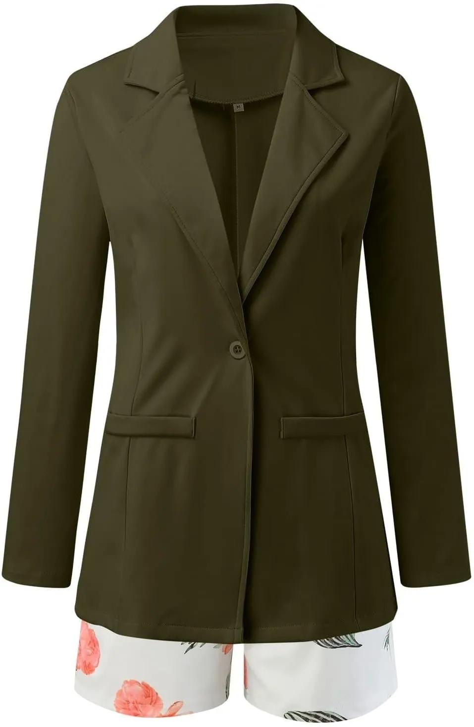 Blazer Sets Women 3 Piece Outfits Long Sleeve Open Front Blazer Jacket Floral Print Short Pants with Belt Work Office Suit
