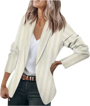 Blazers For Women Business Casual,2024 Fall Trendy Black And White Striped Blazer Lapel Open Front Cardigan Jacket