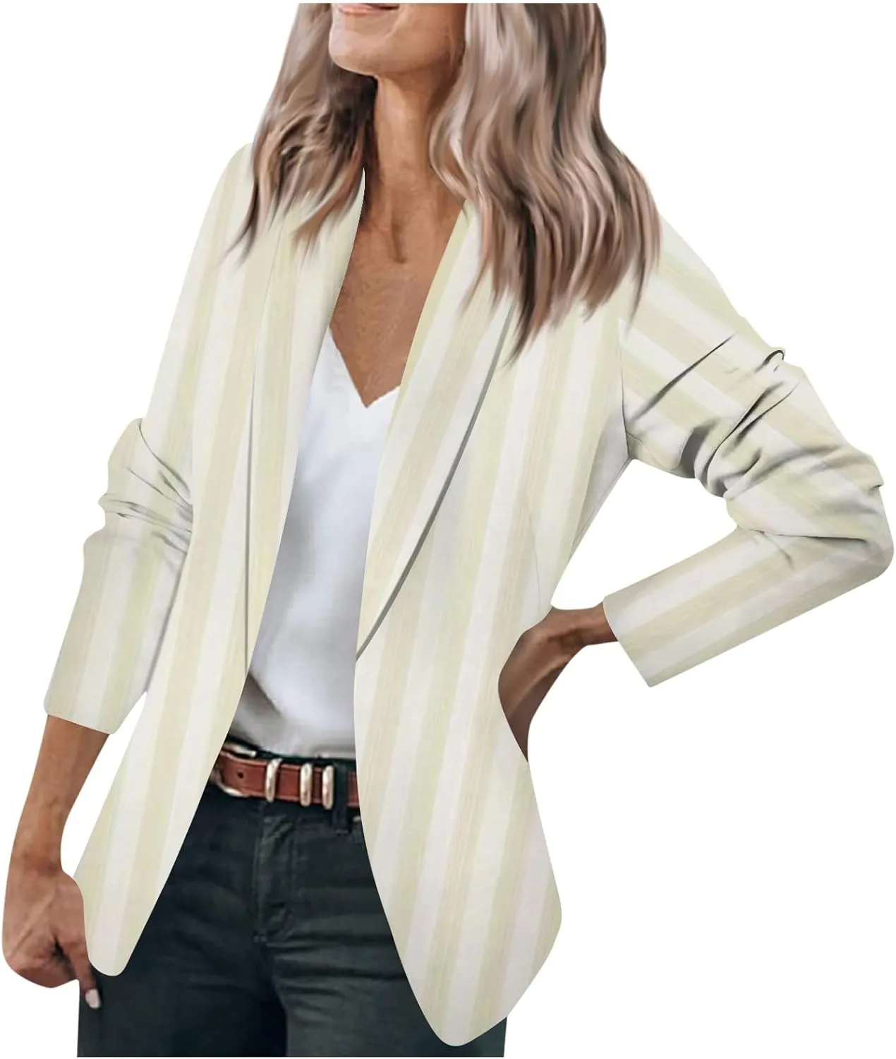 Blazers For Women Business Casual,2024 Fall Trendy Black And White Striped Blazer Lapel Open Front Cardigan Jacket