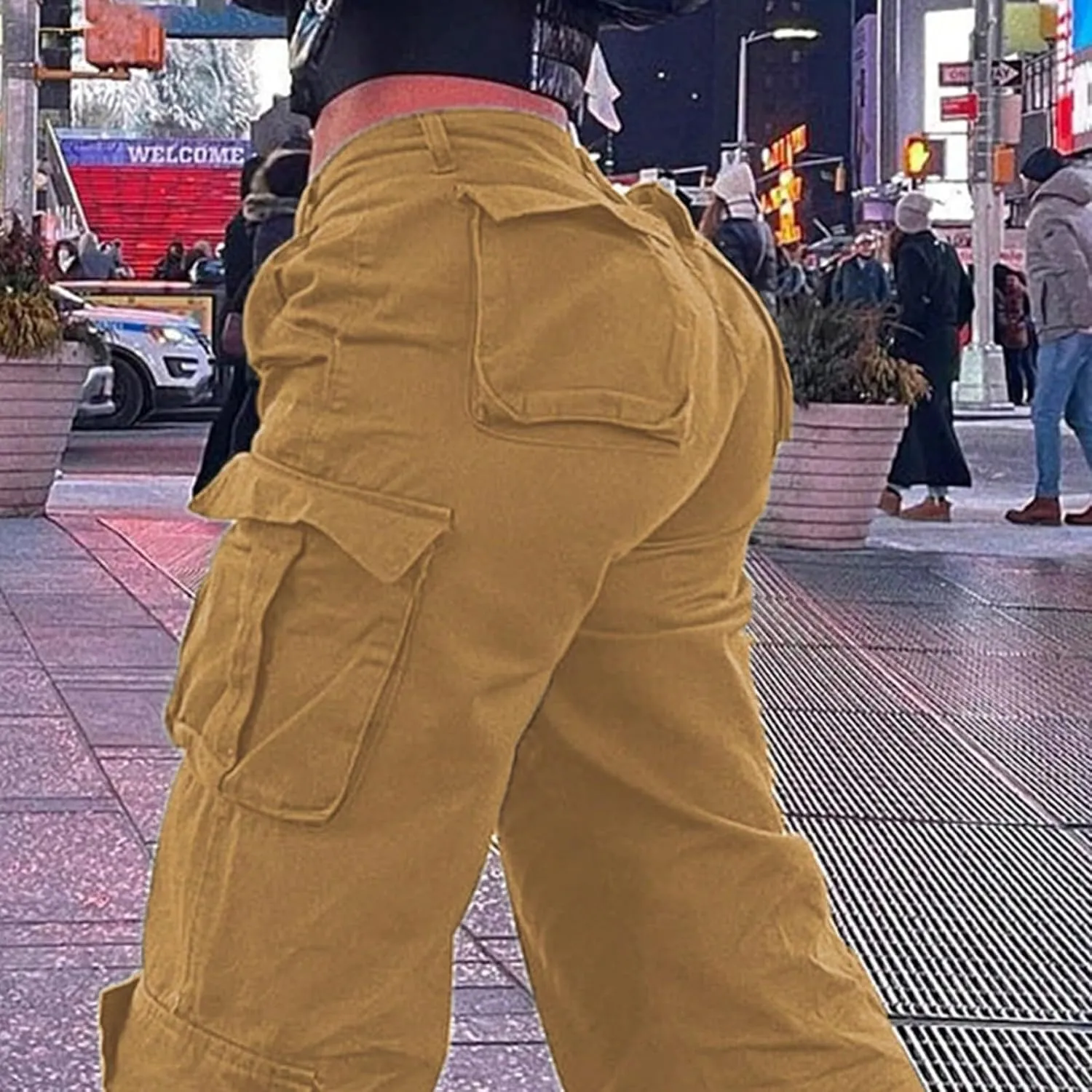 Cargo Jeans for Women Boyfriend Straight Leg Jeans Baggy Casual Denim Elastic High Waisted Cargo Pants with Pockets