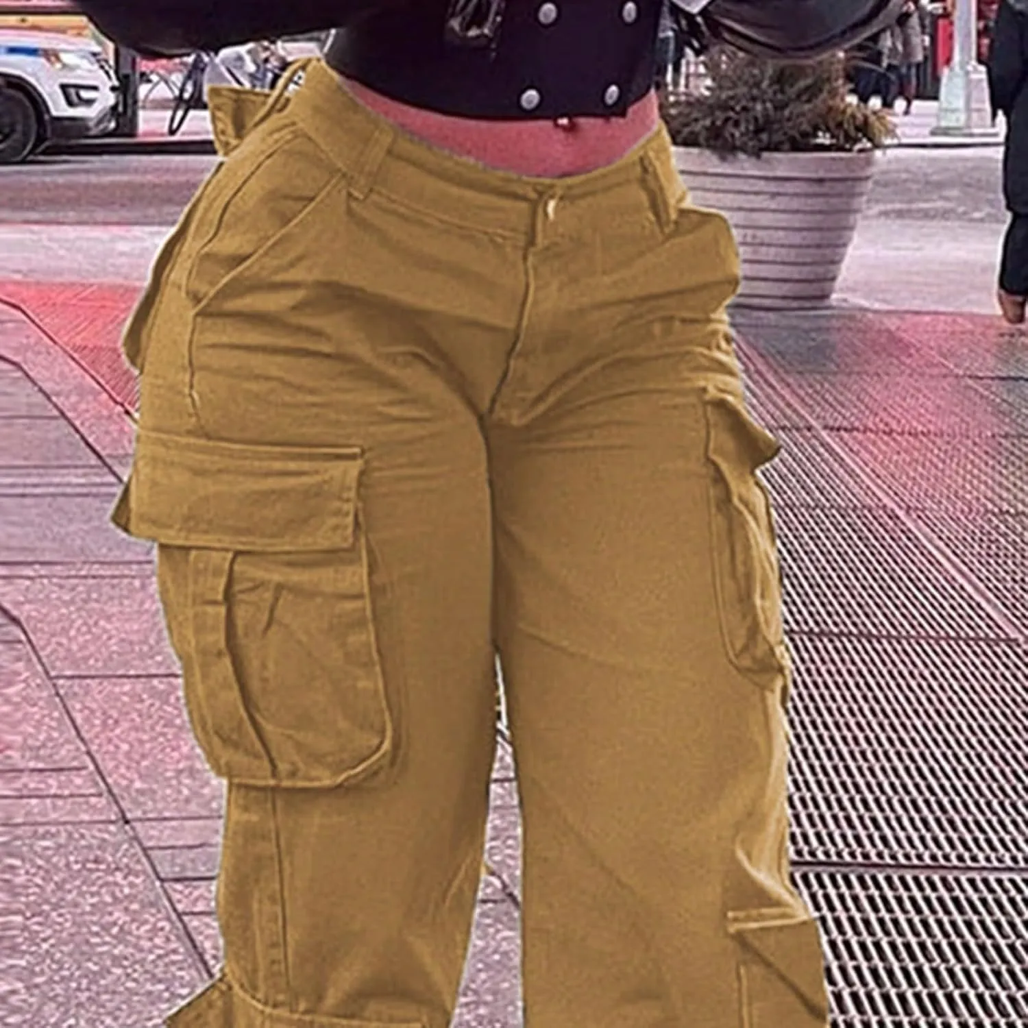 Cargo Jeans for Women Boyfriend Straight Leg Jeans Baggy Casual Denim Elastic High Waisted Cargo Pants with Pockets