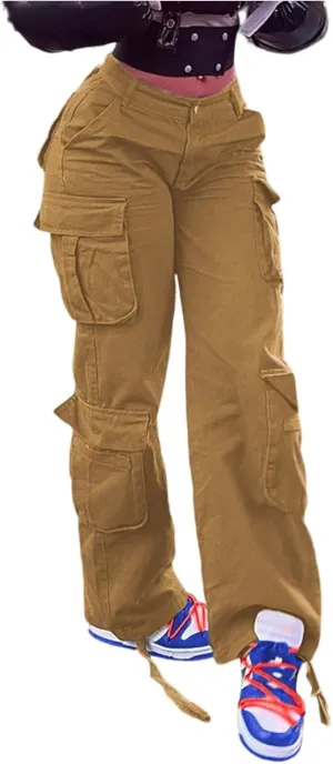 Cargo Jeans for Women Boyfriend Straight Leg Jeans Baggy Casual Denim Elastic High Waisted Cargo Pants with Pockets