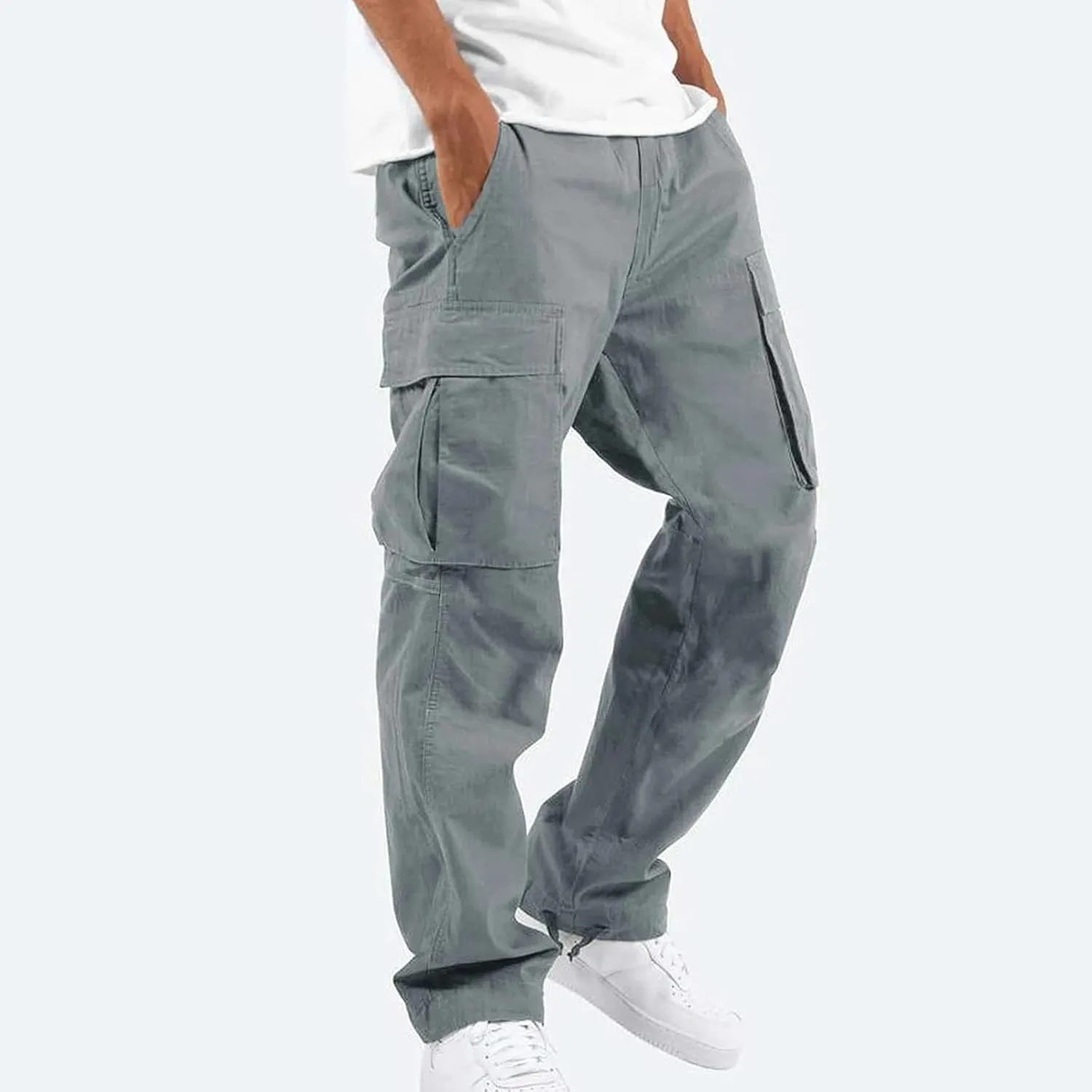Cargo Pants for Men Lightweight Comfy Outdoor Hiking Tactical Pants Baggy Elastic Waist Wide Leg Joggers with Pockets