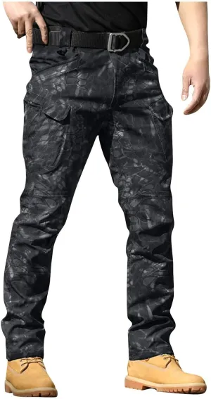 Cargo Pants for Men Multi Pocket Athletic Trousers Military Fan Elastic Waistband Work Lounge Overalls