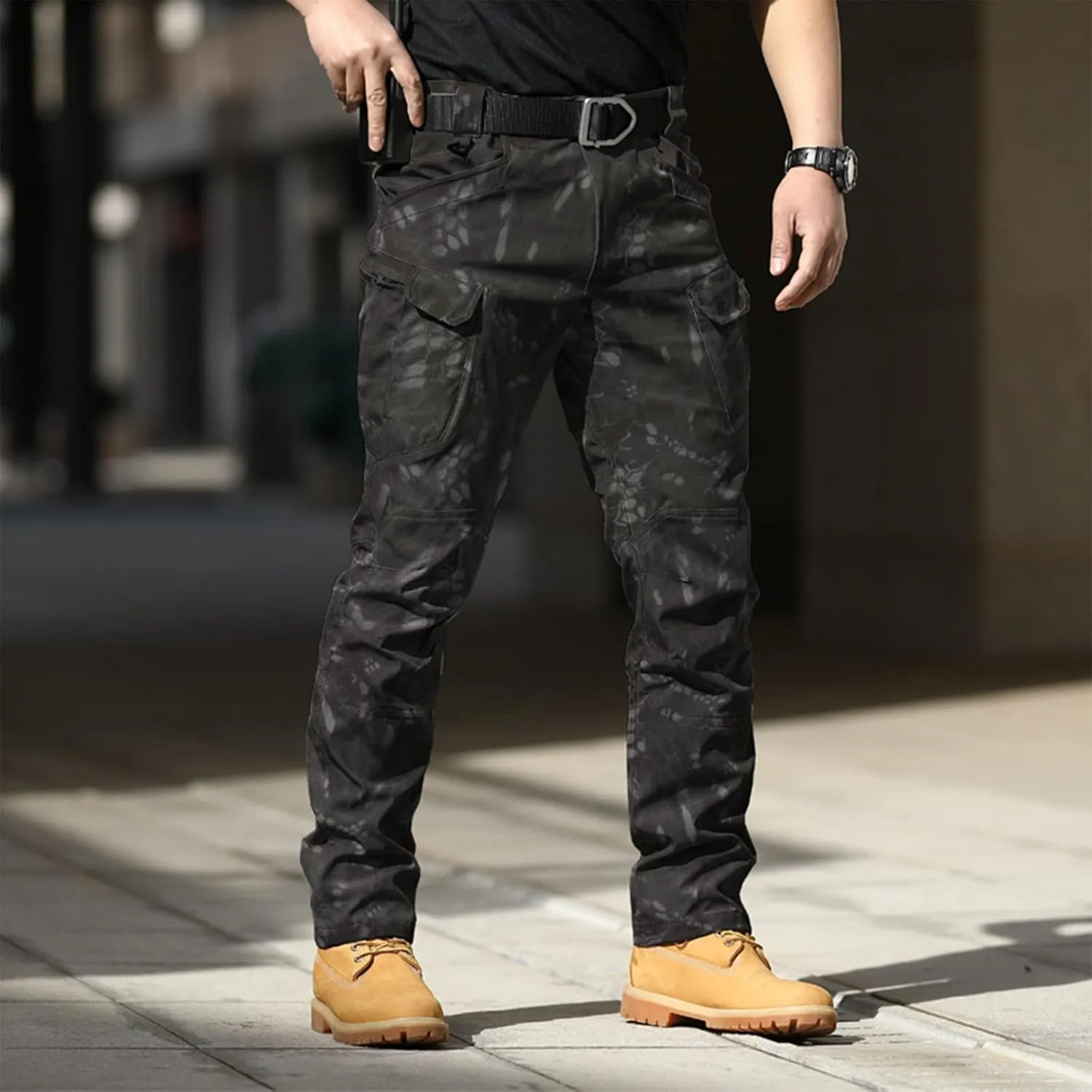 Cargo Pants for Men Multi Pocket Athletic Trousers Military Fan Elastic Waistband Work Lounge Overalls
