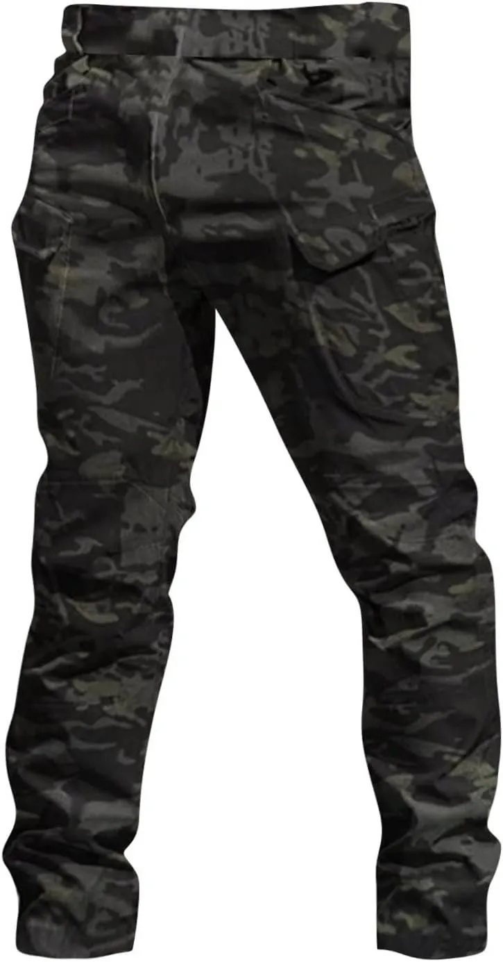 Cargo Pants for Men Multi Pocket Athletic Trousers Military Fan Elastic Waistband Work Lounge Overalls