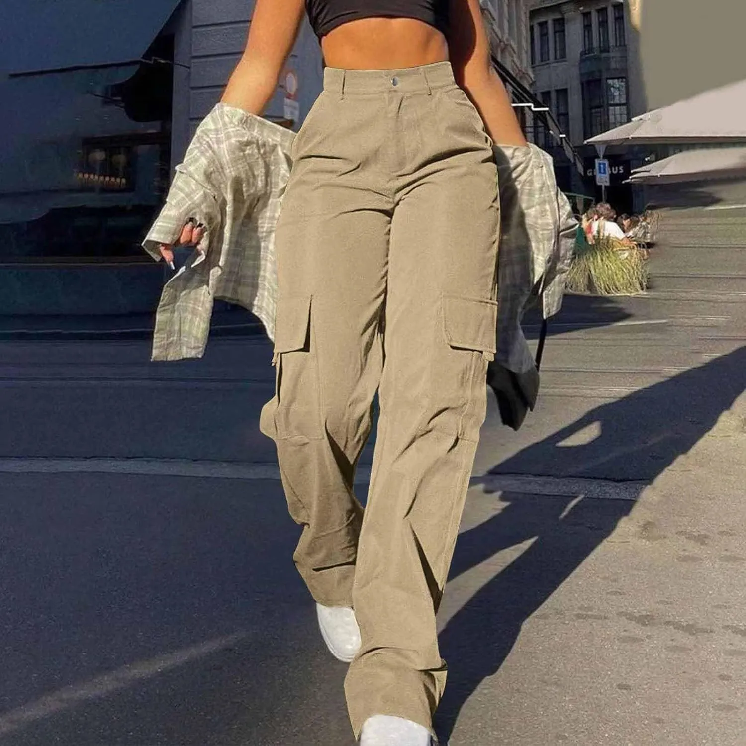 Cargo Pants for Women Wide Leg Hiking Pants Lightweight Casual Baggy Joggers High Waist Trousers with 6 Pockets