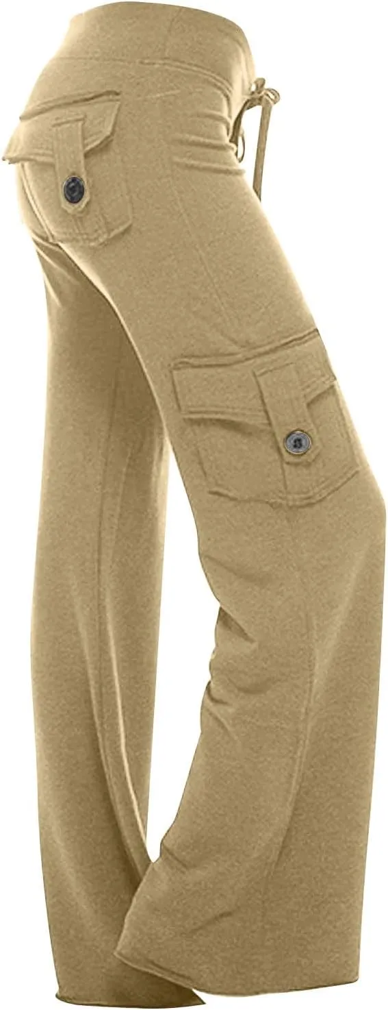Cargo Pants Women Plus Size Wide Leg Yoga Pants High Waisted Straight Leg Lounge Trousers Flare Leggings with Pockets