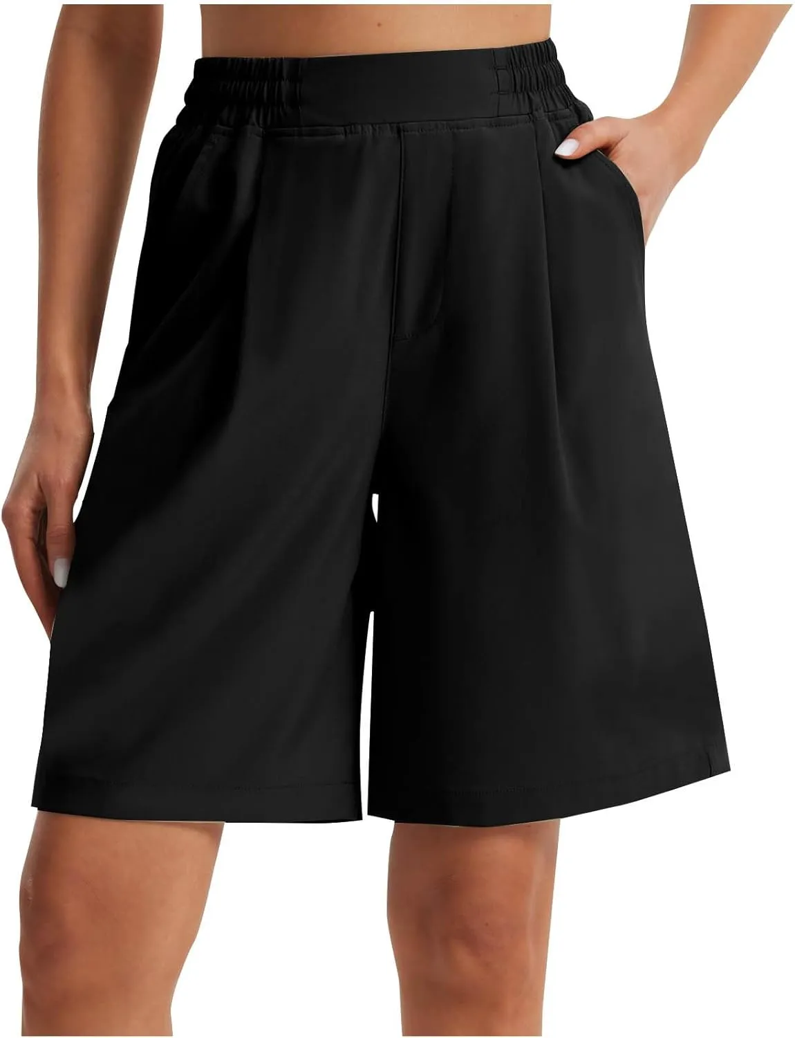 Casual Shorts for Women Elastic Waist Wide Leg Shorts Summer Tailored Pants Dressy Outfits with Pockets