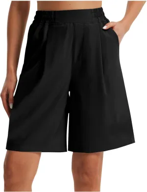 Casual Shorts for Women Elastic Waist Wide Leg Shorts Summer Tailored Pants Dressy Outfits with Pockets