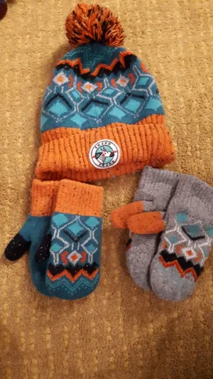 Ensemble Tuque P/M Et 2 Paires De Mitaines (Grises M Et Bleues P)