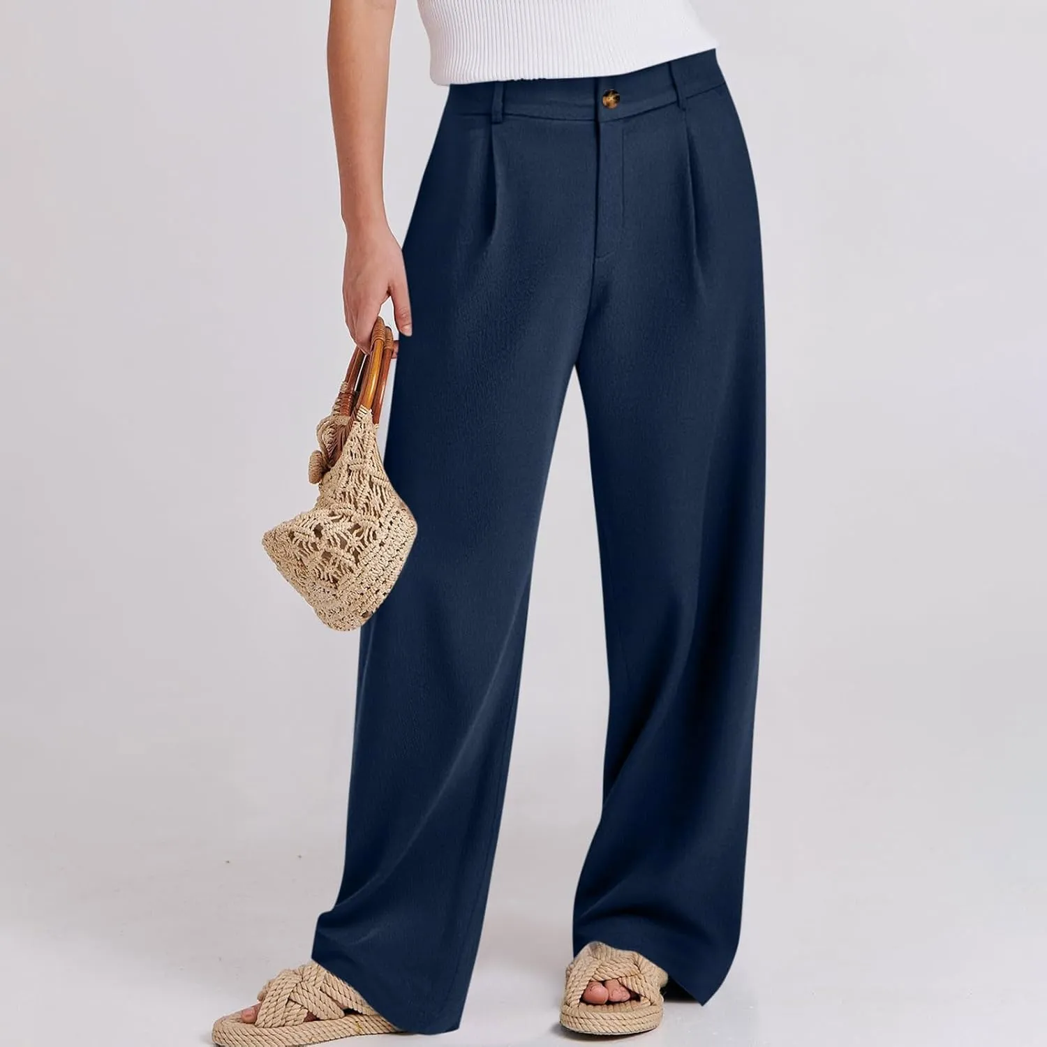 fanmpghleoo Dress Pants Women High Waisted Straight Wide Leg Linen Pants Summer Business Casual Linen Trousers with Pockets
