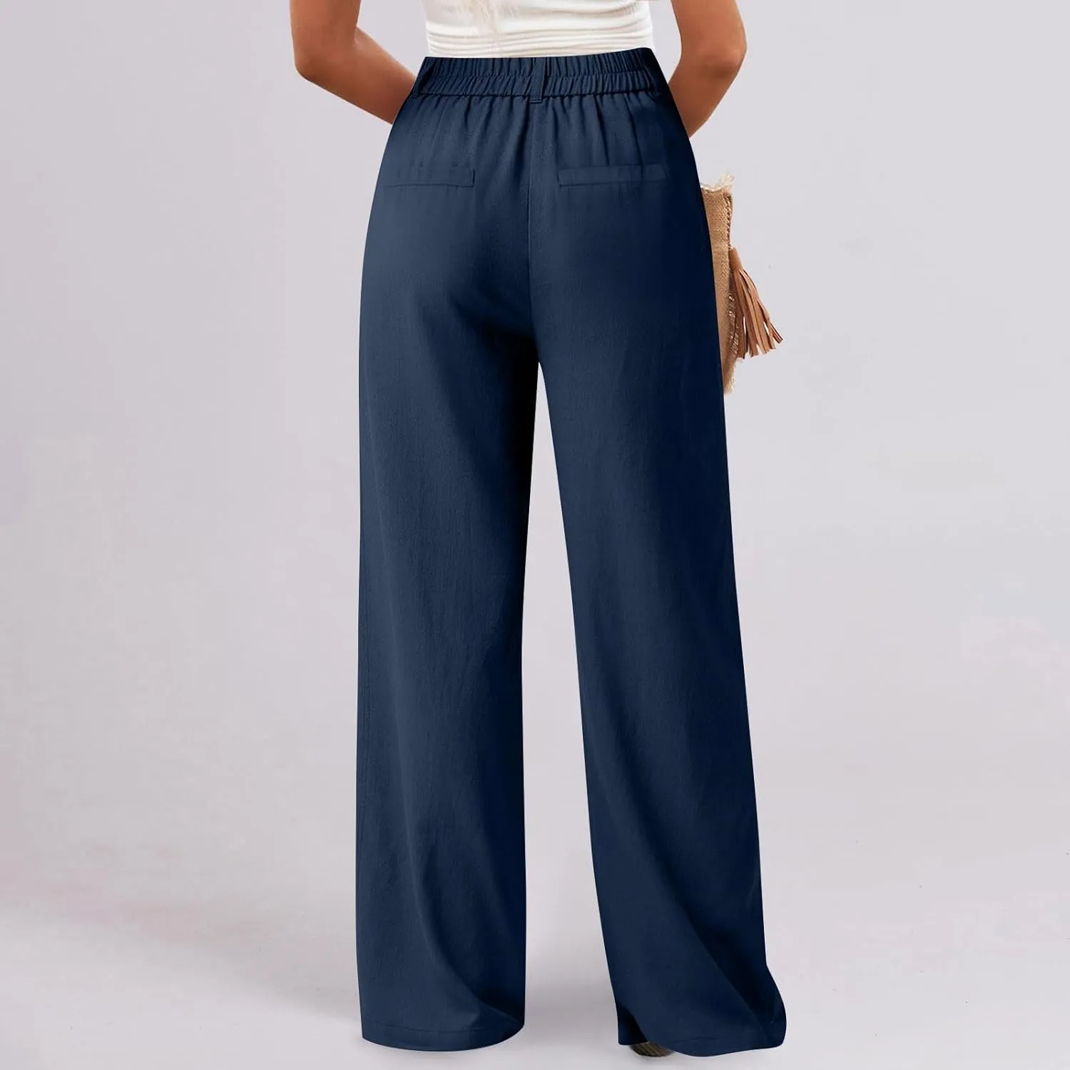 fanmpghleoo Dress Pants Women High Waisted Straight Wide Leg Linen Pants Summer Business Casual Linen Trousers with Pockets