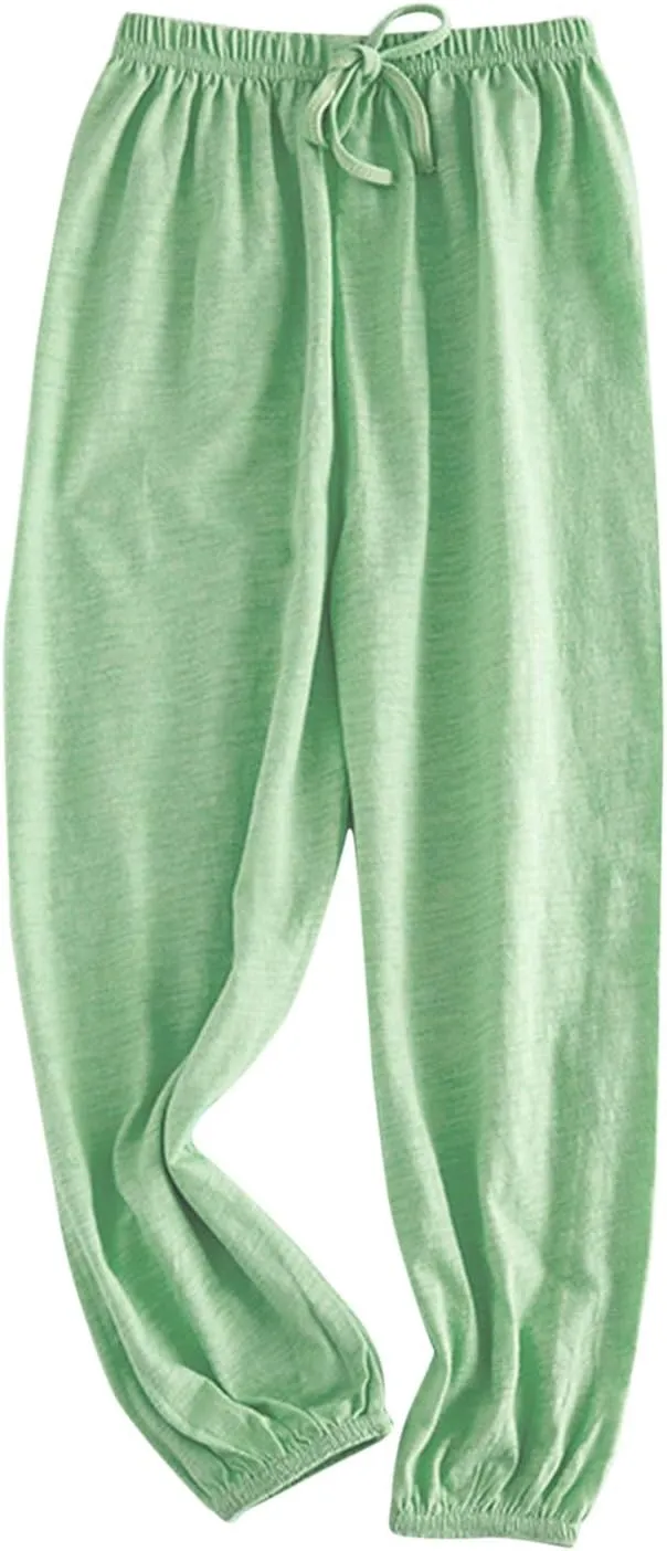 Girls Cotton Linen Jogger Pants Wide Leg Baggy Solid Color Elastic Waist Trousers Flowy Casual Loose Pants Clothes