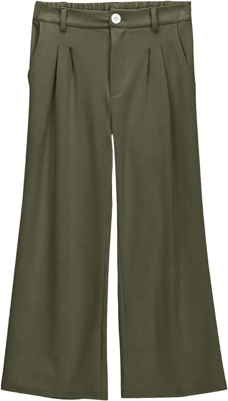 Girls' Dress Pants High Waisted Wide Leg Pants Kids Formal Uniform Pants Long Trousers Cute Preppy Clothes for Teens