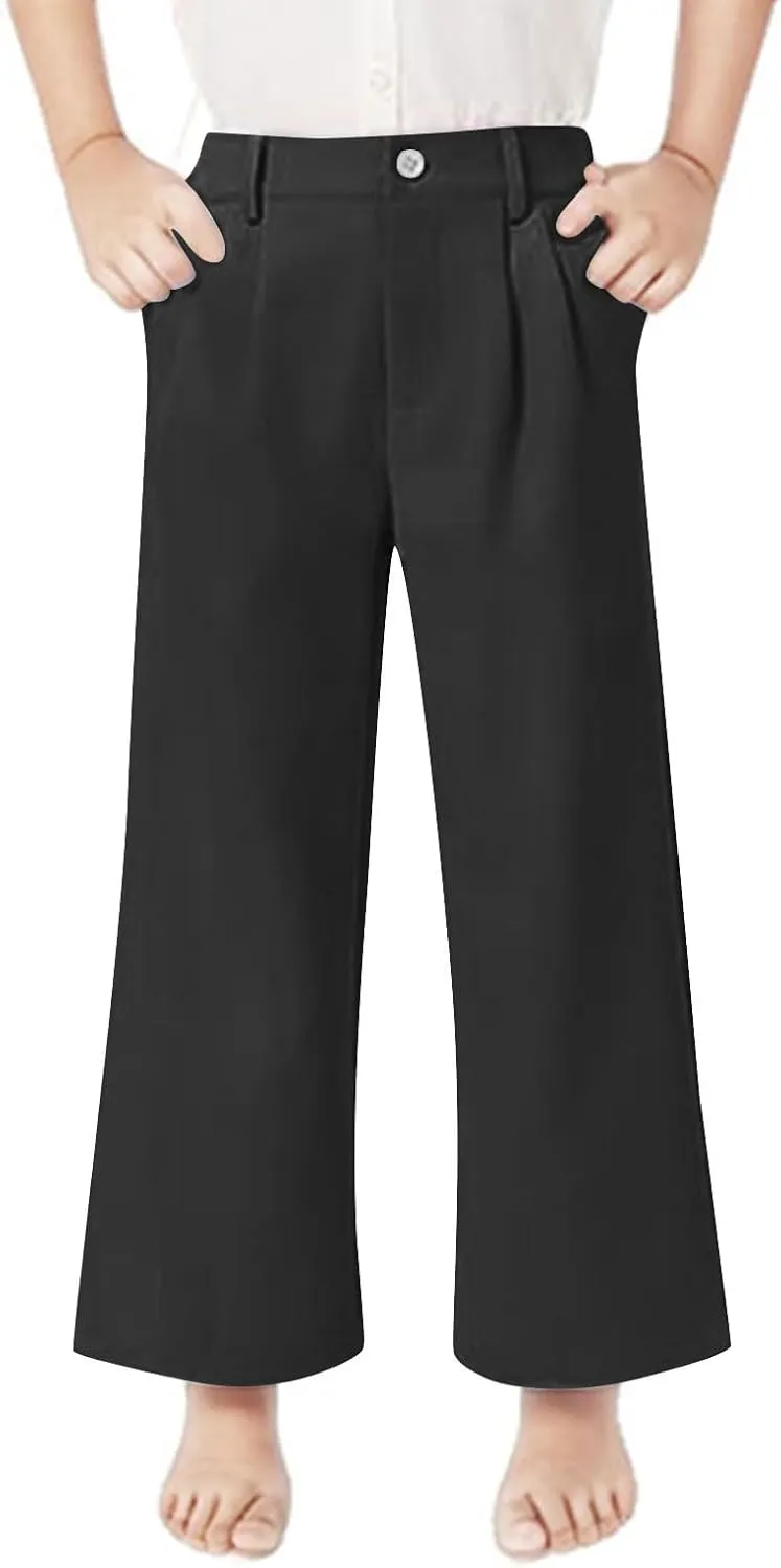 Girls Linen Palazzo High Elastic Waist Casual Trousers Straight Wide Leg Pants Business Lounge Y2k