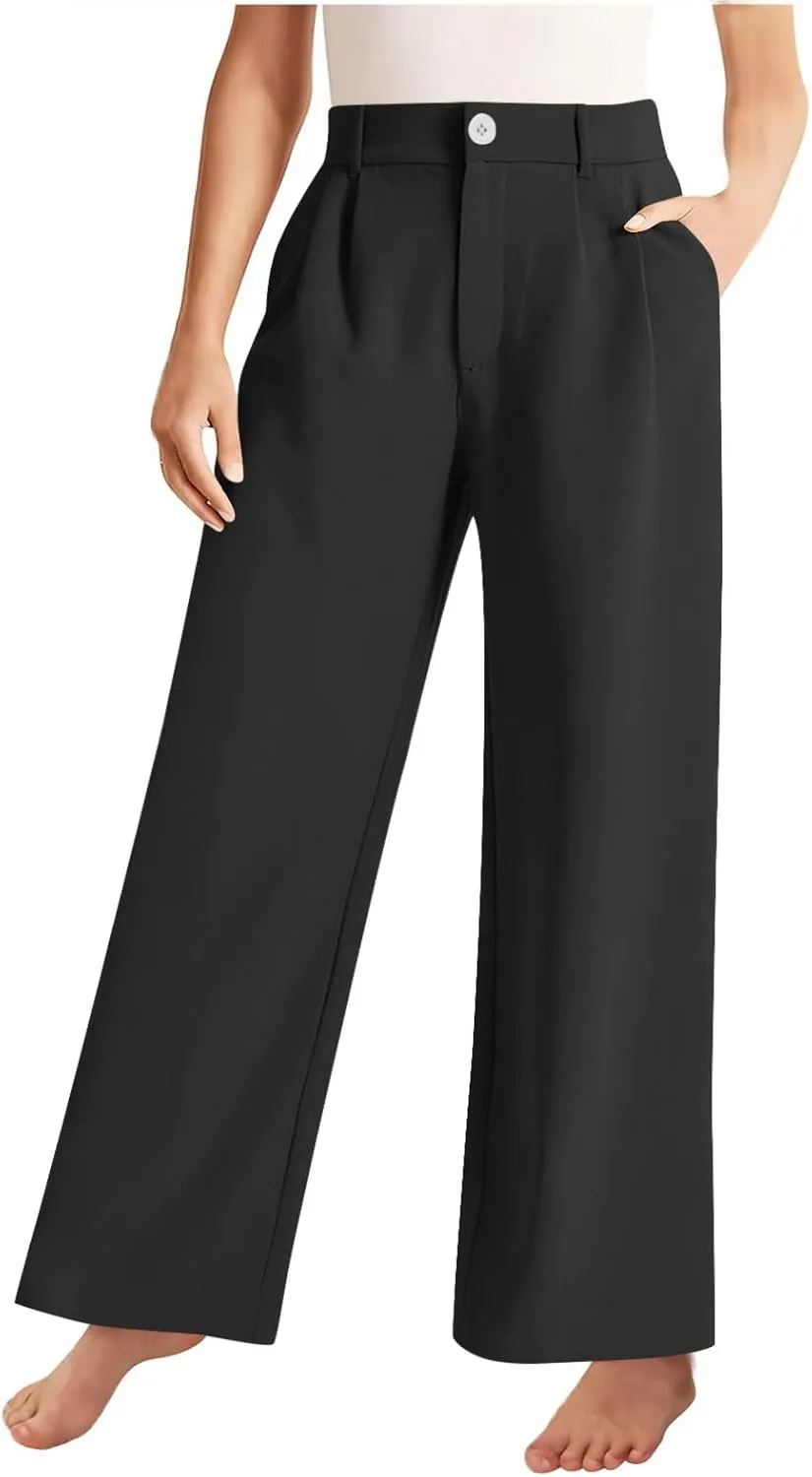 Girls Linen Palazzo High Elastic Waist Casual Trousers Straight Wide Leg Pants Business Lounge Y2k