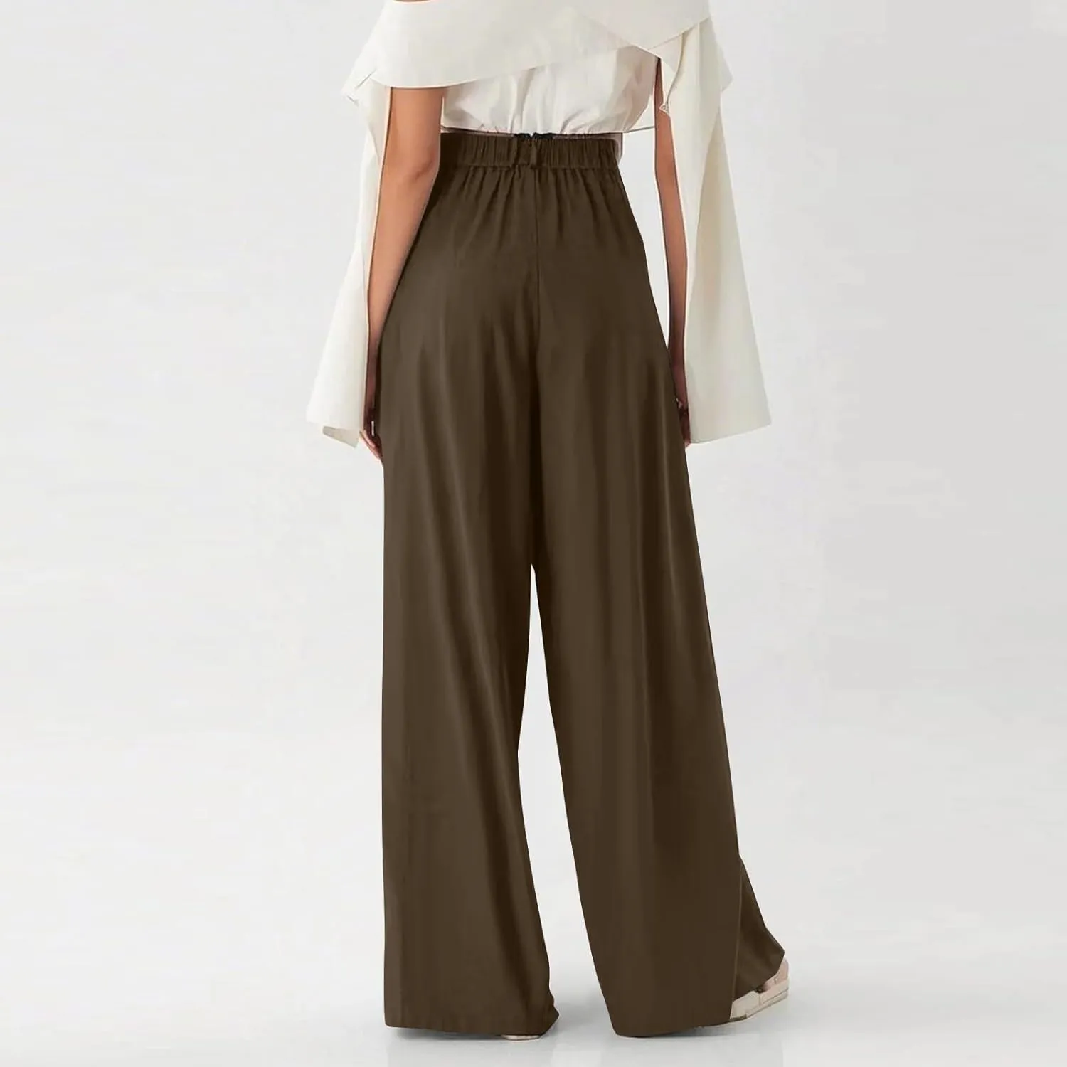 High Waisted Work Dress Pants Business Casual Outfits for Women Tees 2025 Office Flowy Trousers with Pockets