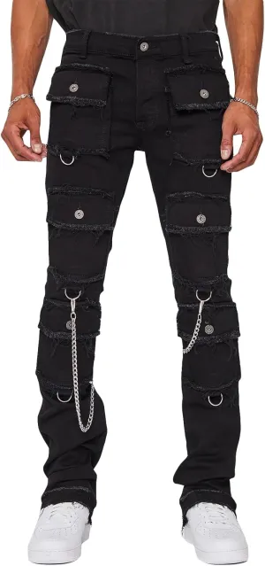 Hulpvktsgiq Jeans for Men Ripped Stretch Fit Skinny Stacked Rhinestone Jeans Slim Fit Denim Pants Fashion Trousers Streetwear