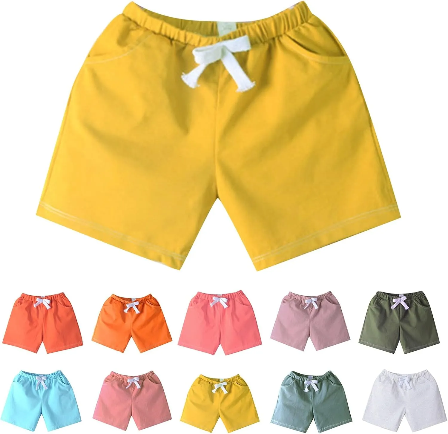 Kids Casual Cotton Shorts Preppy Shorts Boys Girls Relaxed Fit School Uniform Elastic Waist Solid Color Summer Clothes