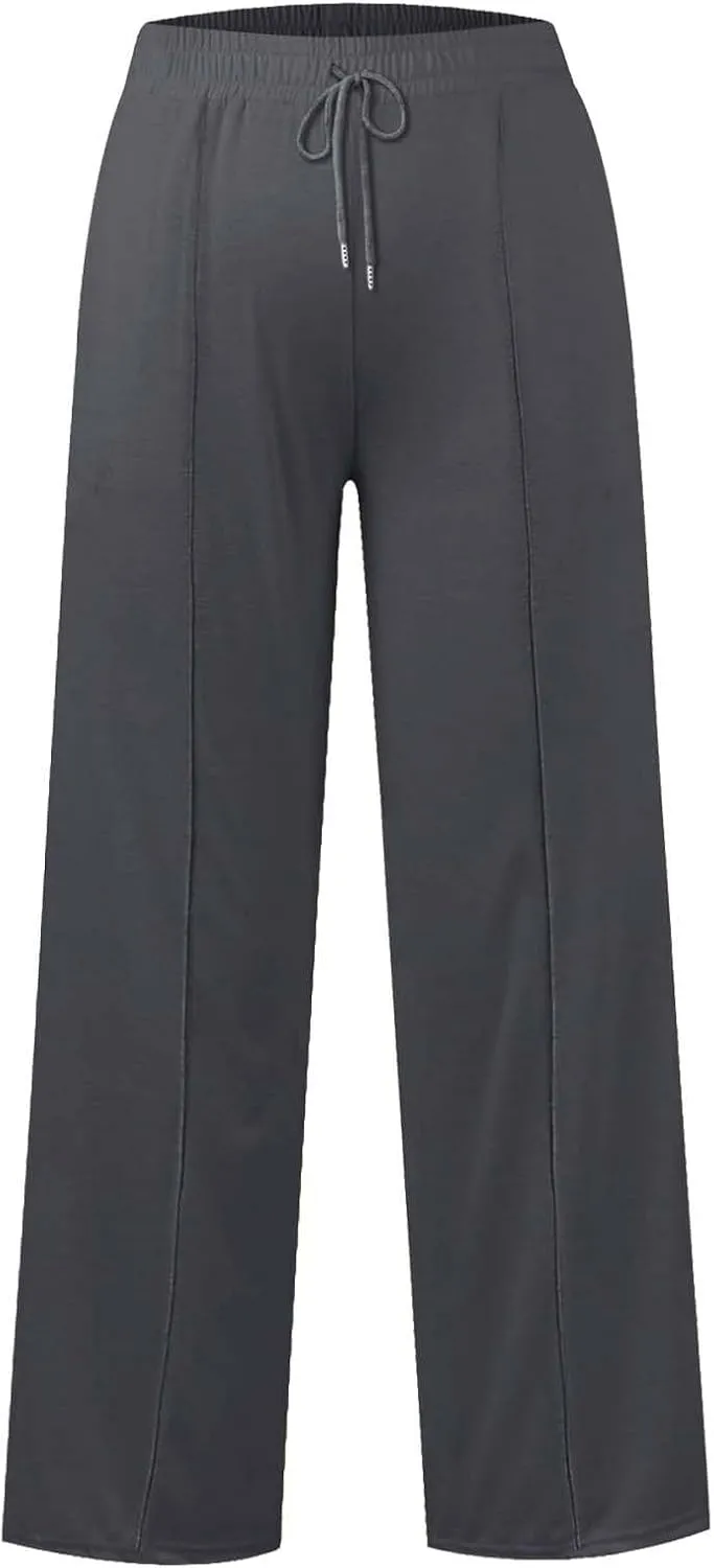 Kids Girls Cotton Palazzo Pants Solid Baggy Wide Leg Elastic Waist Breathable Casual Trousers Trendy Comfy Pants Pockets