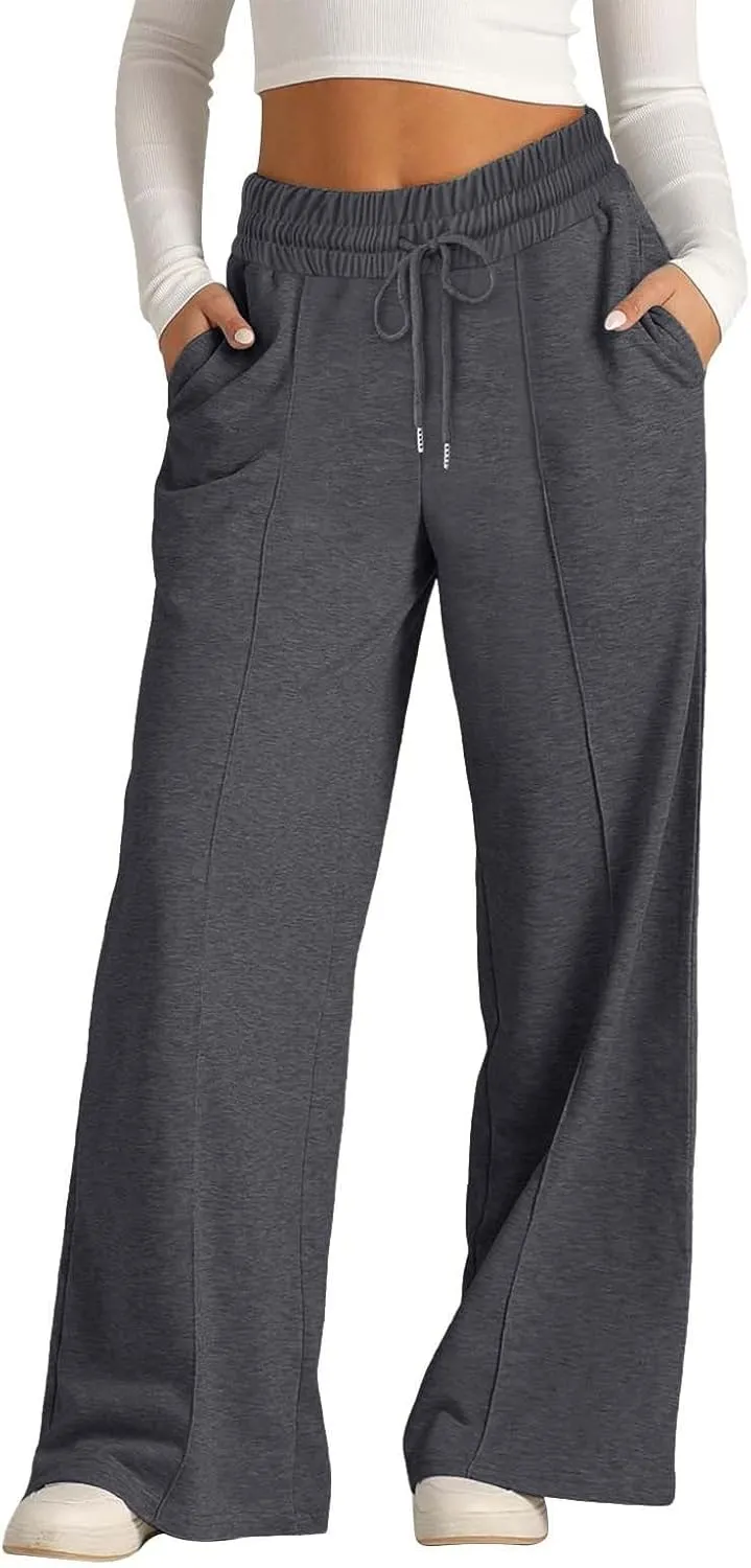 Kids Girls Cotton Palazzo Pants Solid Baggy Wide Leg Elastic Waist Breathable Casual Trousers Trendy Comfy Pants Pockets
