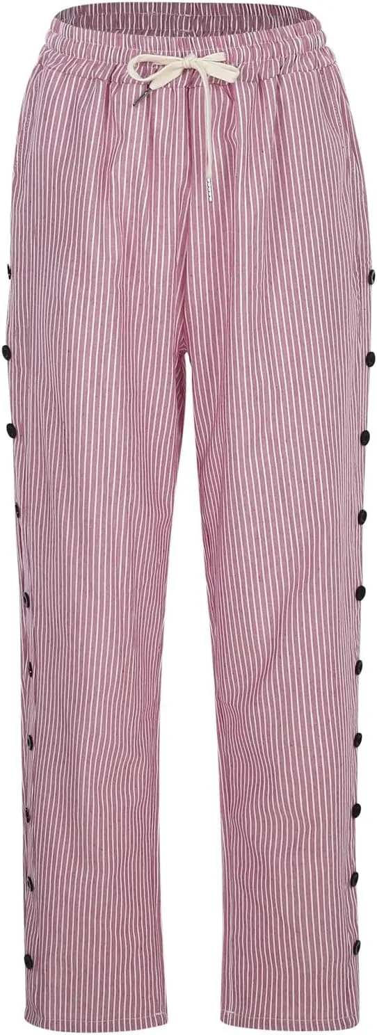 Linen Capris for Women Lightweight Summer Pants Drawstring Elastic Waisted Vacation Beach Linen Pants Casual Travel Trousers
