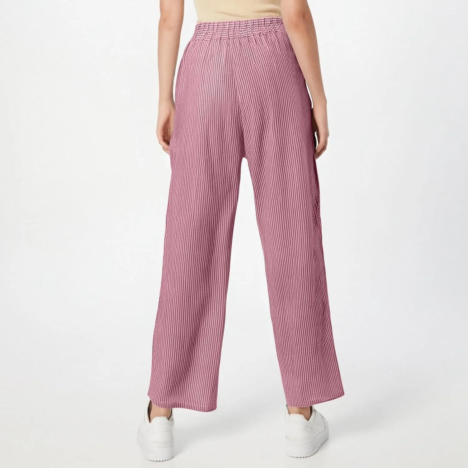 Linen Palazzo Pants for Women Beach Loose Fashion Vacation High Waist Petite Trousers for Women