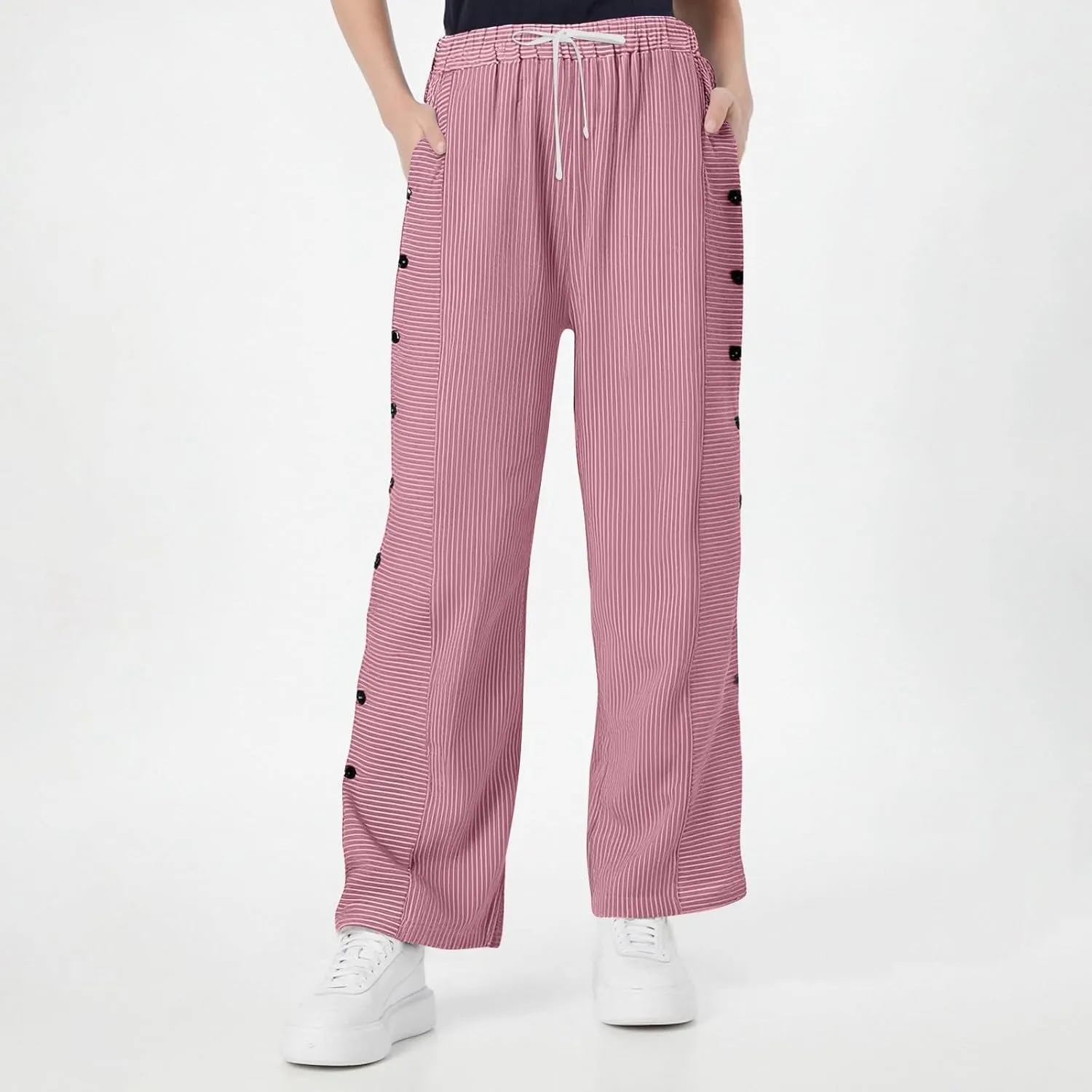 Linen Palazzo Pants for Women Beach Loose Fashion Vacation High Waist Petite Trousers for Women