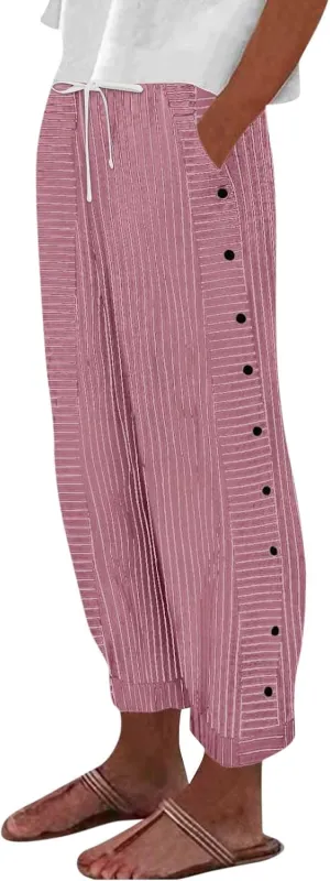 Linen Palazzo Pants for Women Beach Loose Fashion Vacation High Waist Petite Trousers for Women