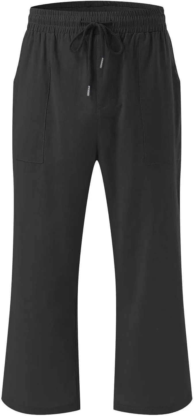 Linen Pants for Women Petite Short Loose Fitting Lightweight Joggers High Waisted Cropped Pants with Pockets