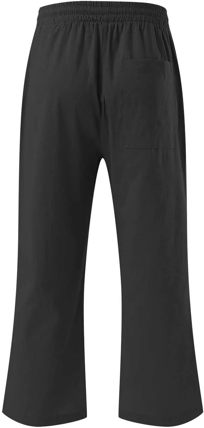 Linen Pants for Women Petite Short Loose Fitting Lightweight Joggers High Waisted Cropped Pants with Pockets