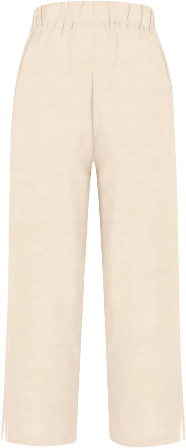 Linen Pants Women 2025 Summer Wide Leg Pants Casual Palazzo Pants Drawstring Elastic Straight Leg Lounge Beach Trousers