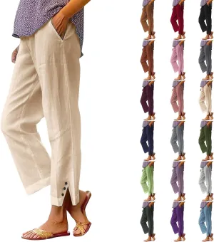 Linen Pants Women 2025 Summer Wide Leg Pants Casual Palazzo Pants Drawstring Elastic Straight Leg Lounge Beach Trousers