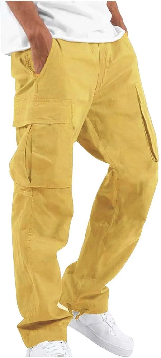 Mencomfy Cargo Pants Lightweight Outdoor Hiking Tactical Pants Palcomfy Elastic Waist Wide Leg Joggers with Pockets