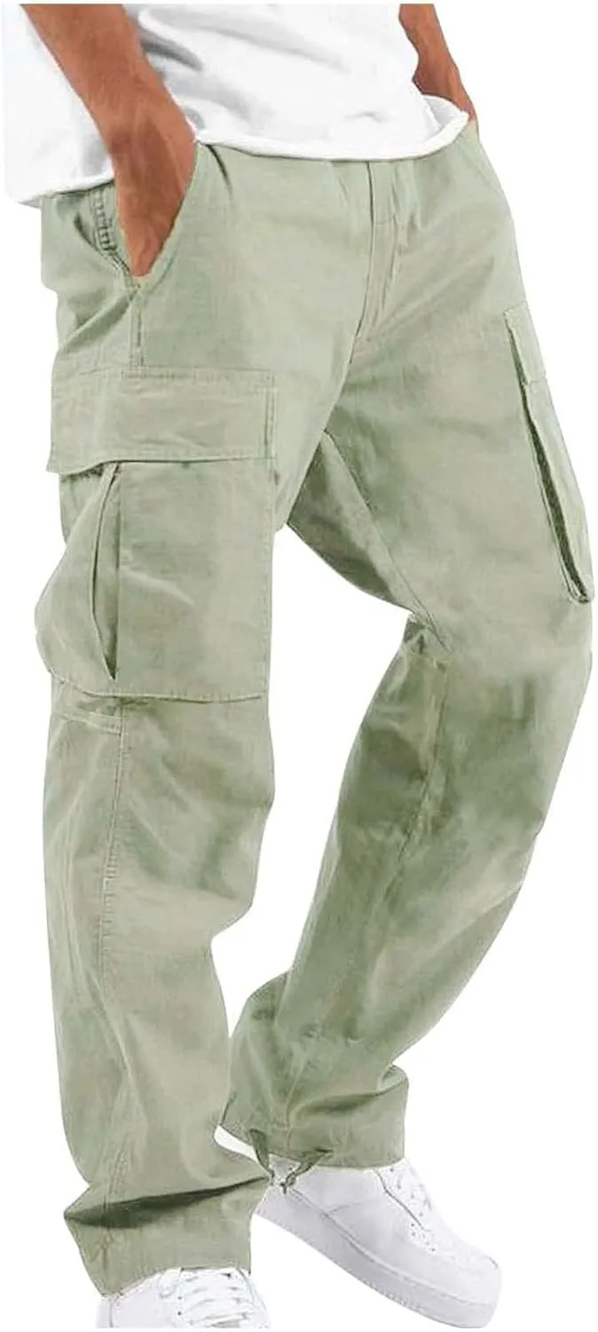Mencomfy Cargo Pants Lightweight Outdoor Hiking Tactical Pants Palcomfy Elastic Waist Wide Leg Joggers with Pockets