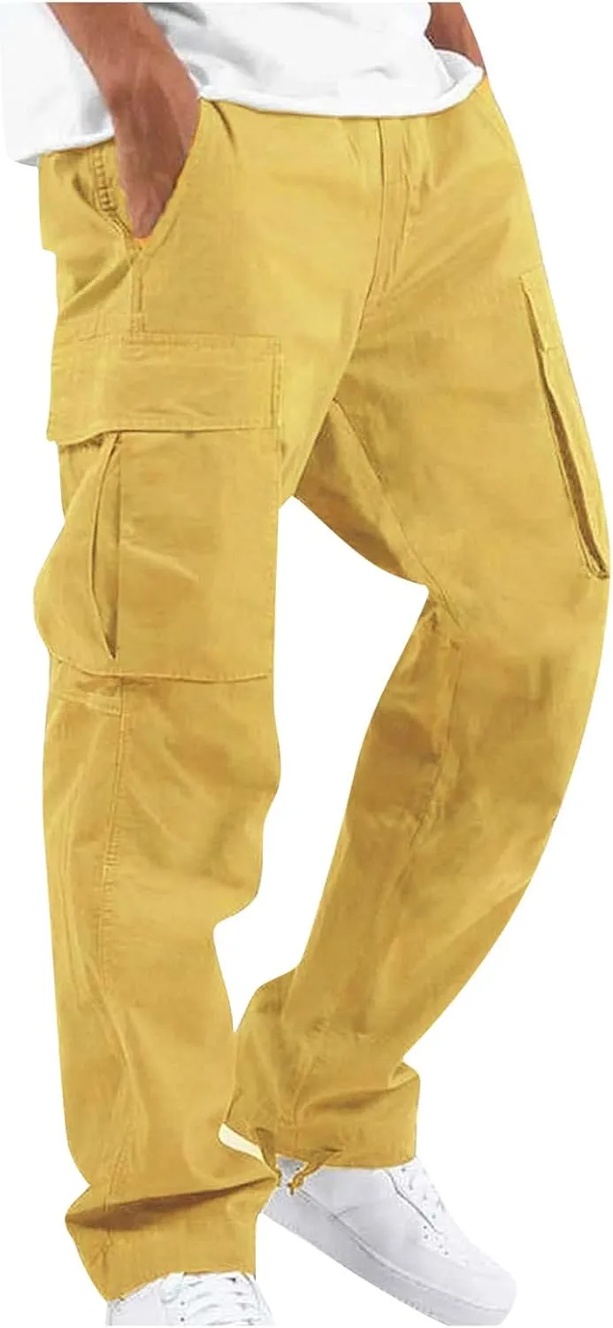 Mencomfy Cargo Pants Lightweight Outdoor Hiking Tactical Pants Palcomfy Elastic Waist Wide Leg Joggers with Pockets