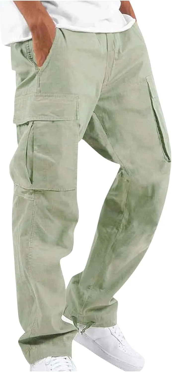 Mencomfy Cargo Pants Lightweight Outdoor Hiking Tactical Pants Palcomfy Elastic Waist Wide Leg Joggers with Pockets