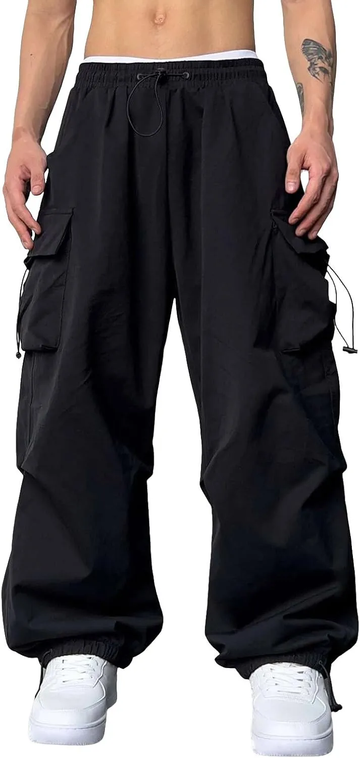 Mens Baggy Cargo Pants Trendy Casual Parachute Pants Loose Fit Harem Joggers for Streetwear Y2k Clothes with Pockets