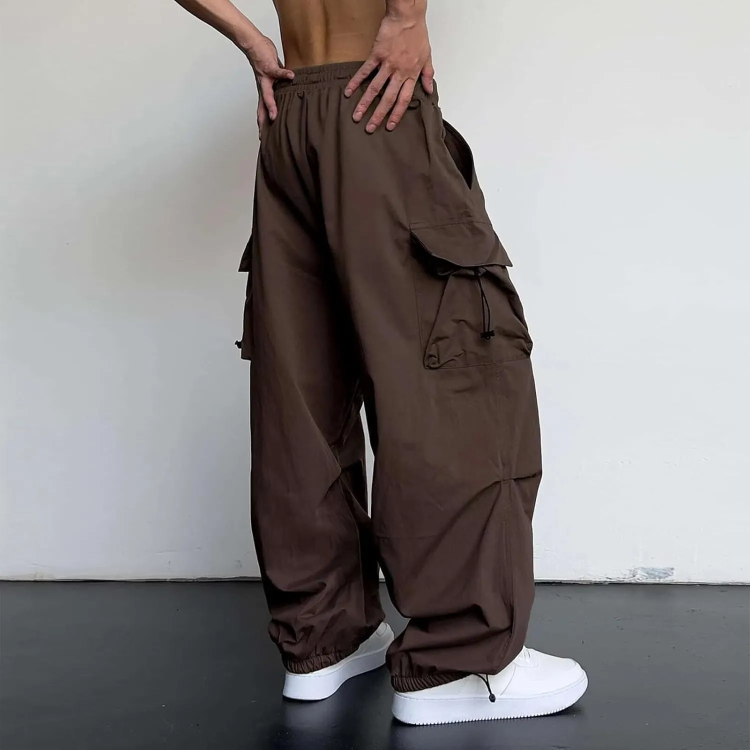 Mens Baggy Cargo Pants Trendy Casual Parachute Pants Loose Fit Harem Joggers for Streetwear Y2k Clothes with Pockets