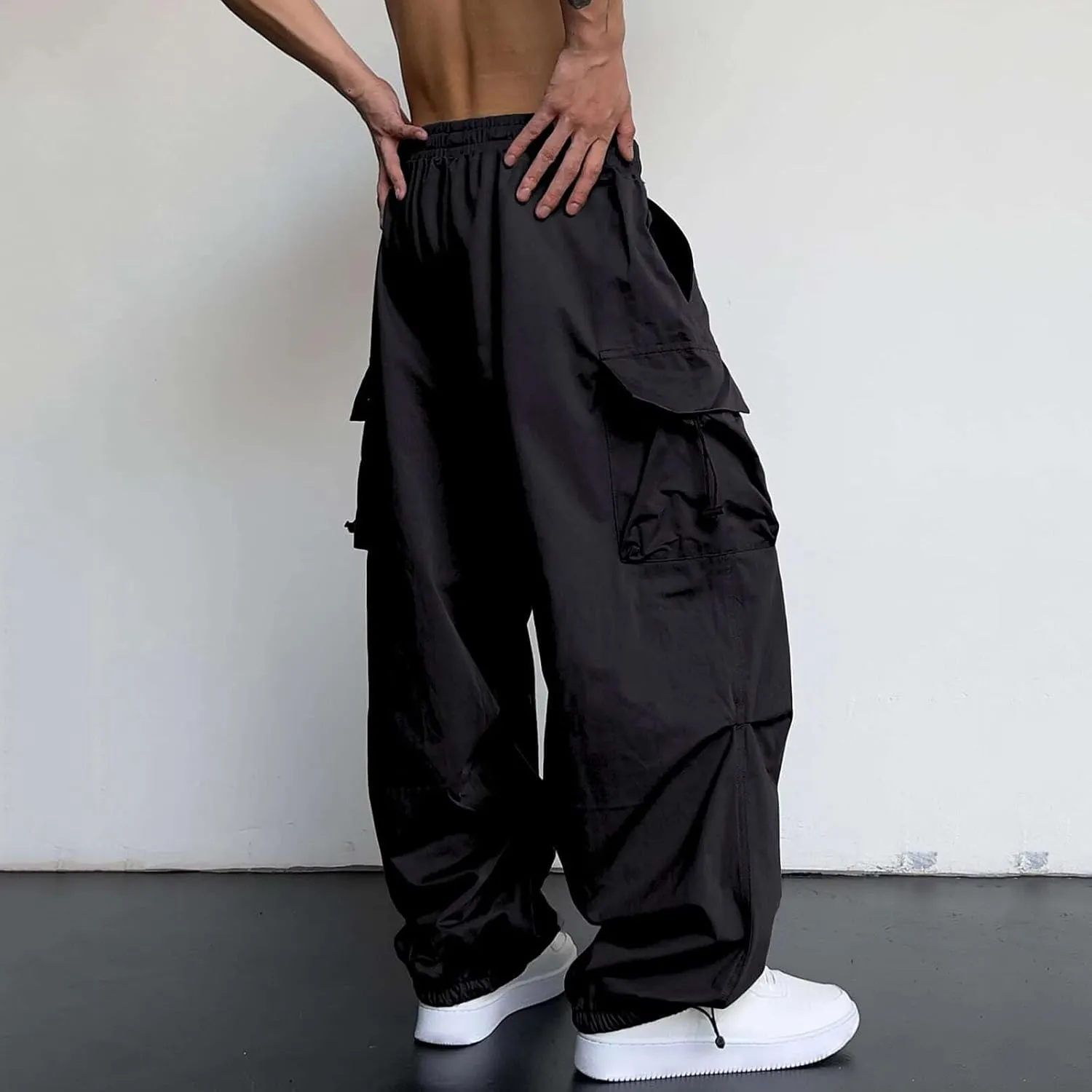 Mens Baggy Cargo Pants Trendy Casual Parachute Pants Loose Fit Harem Joggers for Streetwear Y2k Clothes with Pockets