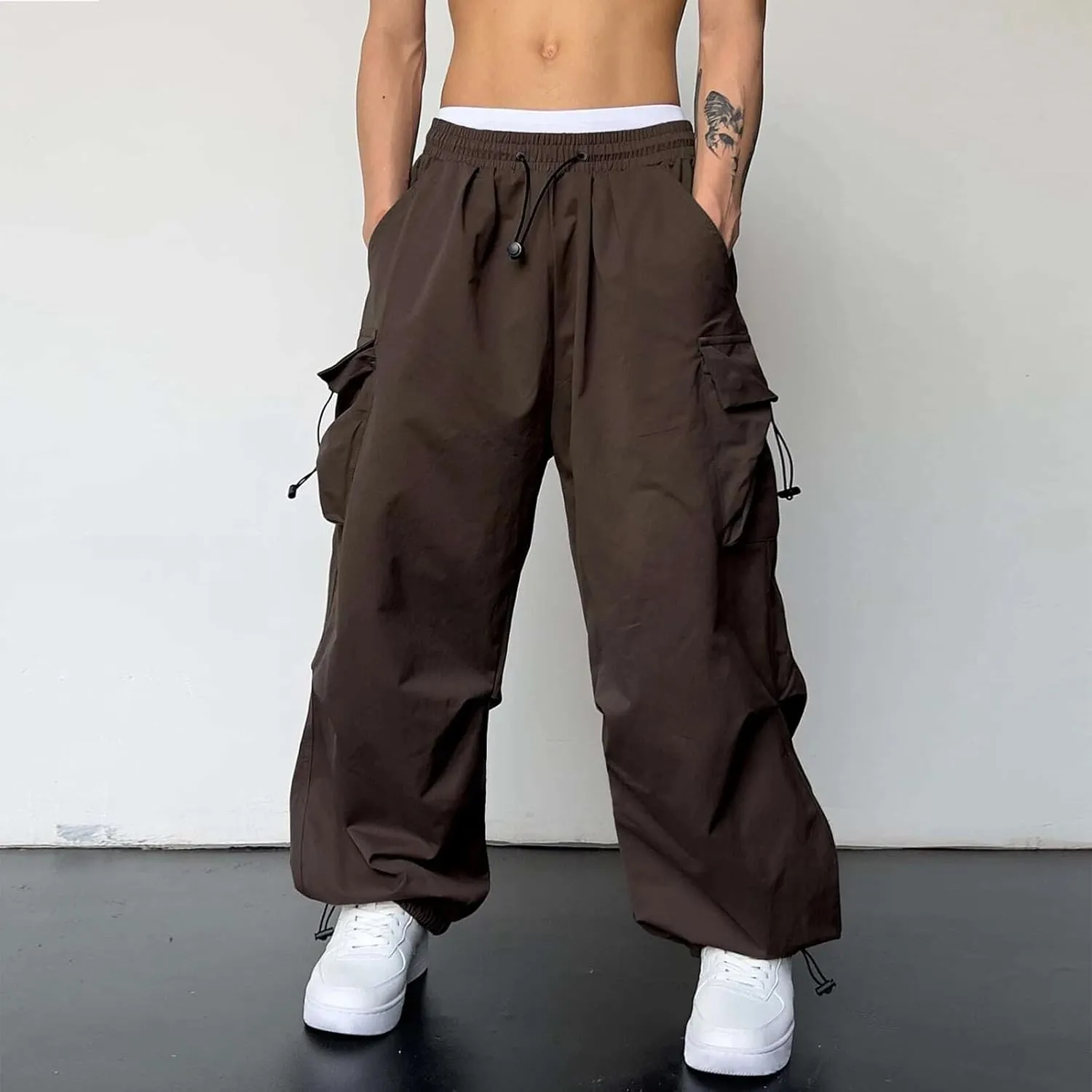 Mens Baggy Cargo Pants Trendy Casual Parachute Pants Loose Fit Harem Joggers for Streetwear Y2k Clothes with Pockets