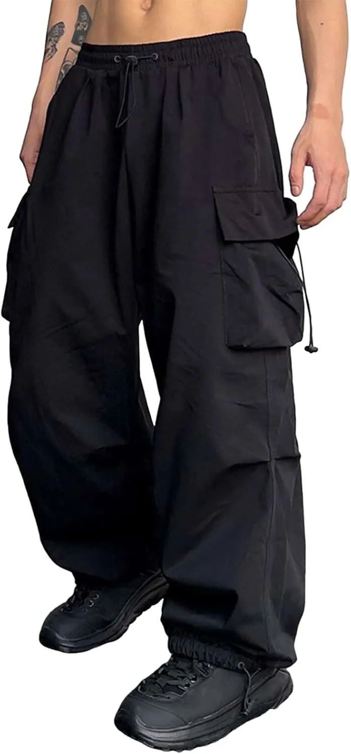 Mens Baggy Cargo Pants Trendy Casual Parachute Pants Loose Fit Harem Joggers for Streetwear Y2k Clothes with Pockets