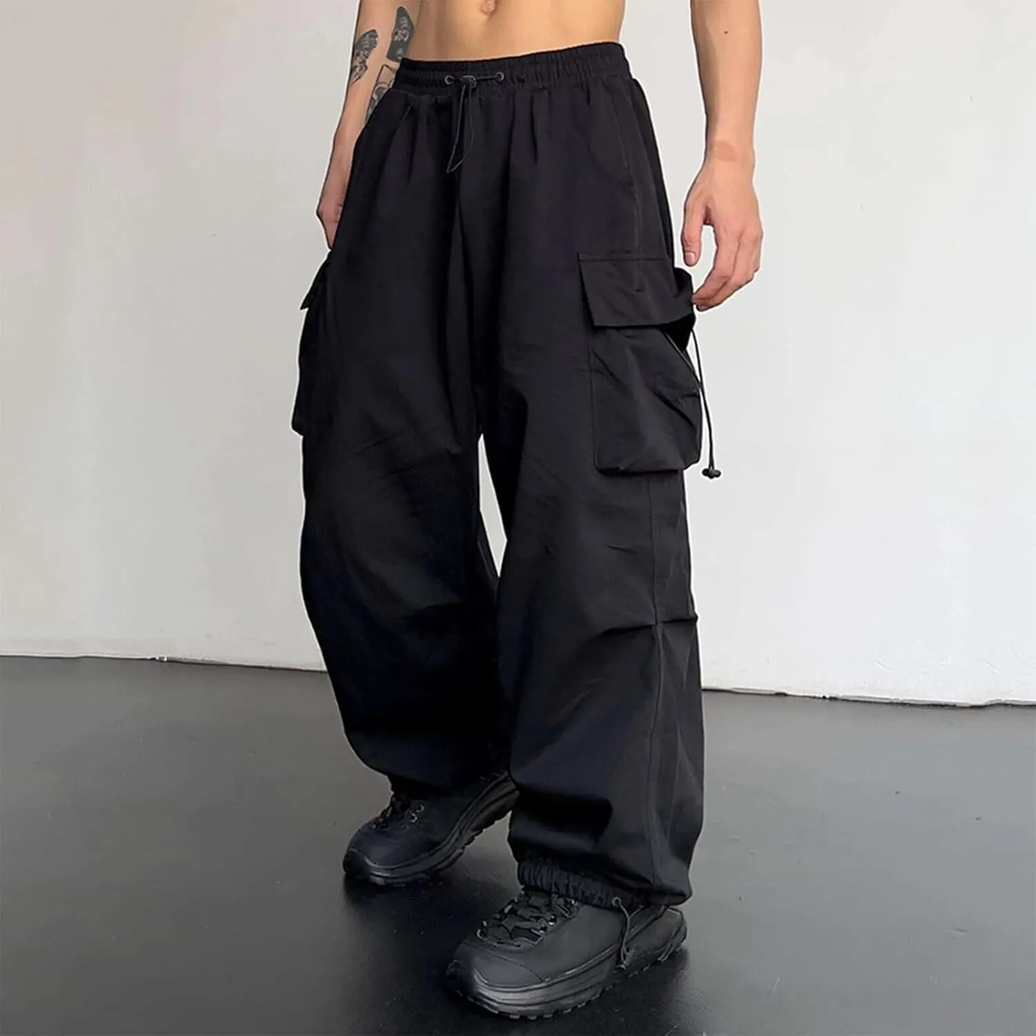 Mens Baggy Cargo Pants Trendy Casual Parachute Pants Loose Fit Harem Joggers for Streetwear Y2k Clothes with Pockets