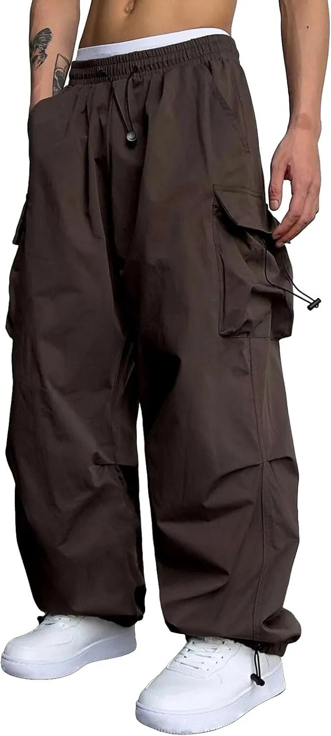 Mens Baggy Cargo Pants Trendy Casual Parachute Pants Loose Fit Harem Joggers for Streetwear Y2k Clothes with Pockets