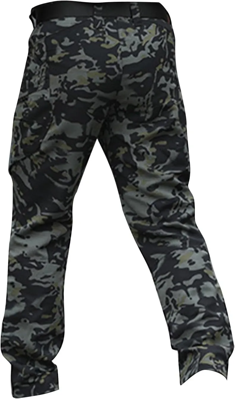 Mens Cargo Pants Multi Pockets Tactical Pants Hiking Baggy Casual Trousers Straight Water Resistant Work Pants