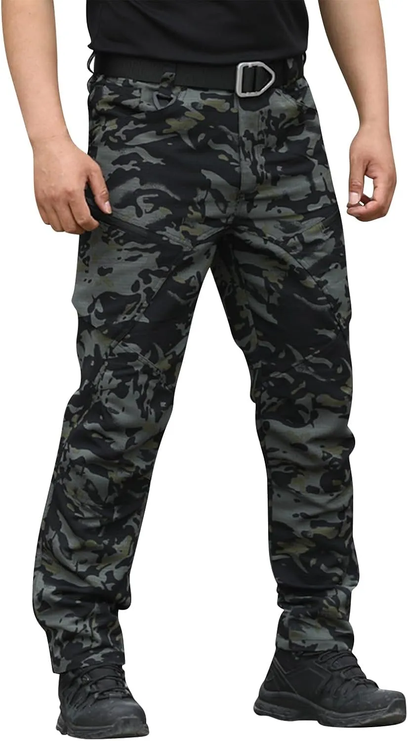 Mens Cargo Pants Multi Pockets Tactical Pants Hiking Baggy Casual Trousers Straight Water Resistant Work Pants