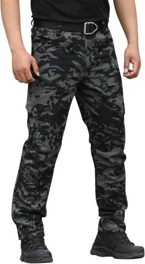Mens Cargo Pants Multi Pockets Tactical Pants Hiking Baggy Casual Trousers Straight Water Resistant Work Pants
