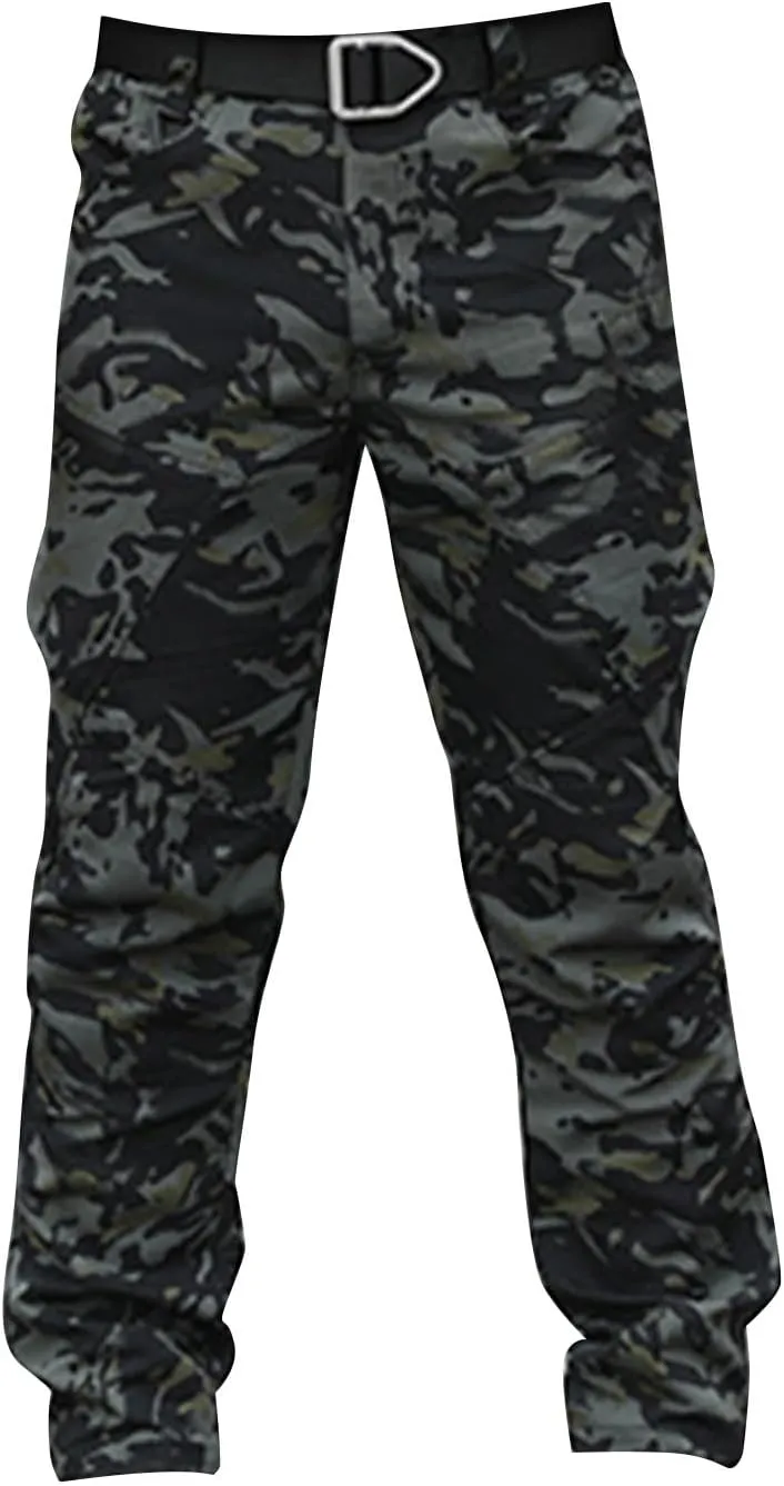 Mens Cargo Pants Multi Pockets Tactical Pants Hiking Baggy Casual Trousers Straight Water Resistant Work Pants