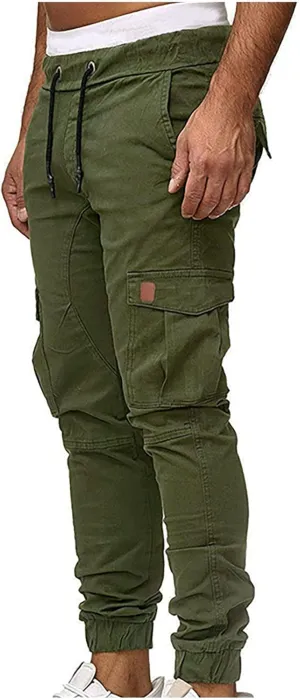 Men's Cargo Pants Stretch Skinny Fit Drawstring Cycling Climbing Trouser Casual Stylish Slacks Tapered Sweatpants